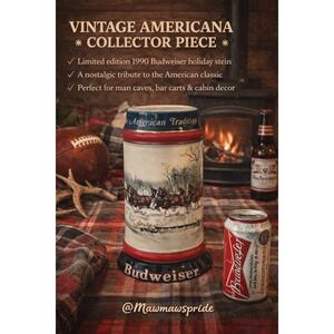 Vintage 1990 Budweiser Holiday Stein An American‎ Tradition Clydesdales